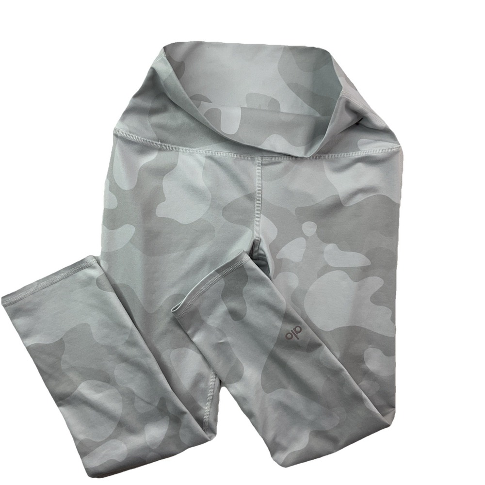 Alo Yoga Leggings Airbrush Cropped Pants High Waist White Gray Camo Women Sz XS